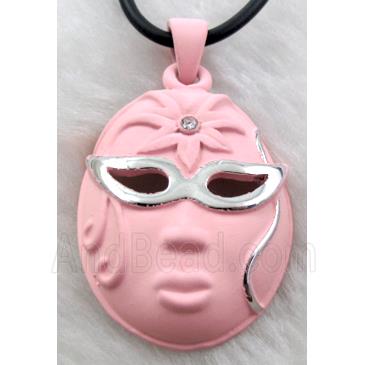 lacquered mask Necklace, alloy, rubber cord