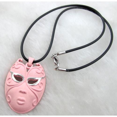 lacquered mask Necklace, mixed, alloy, rubber cord