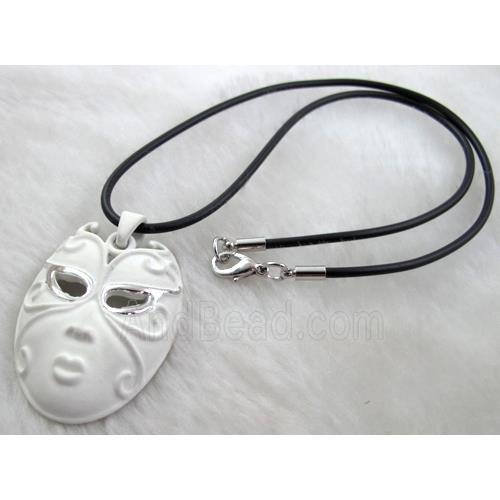 lacquered mask Necklace, alloy, rubber cord