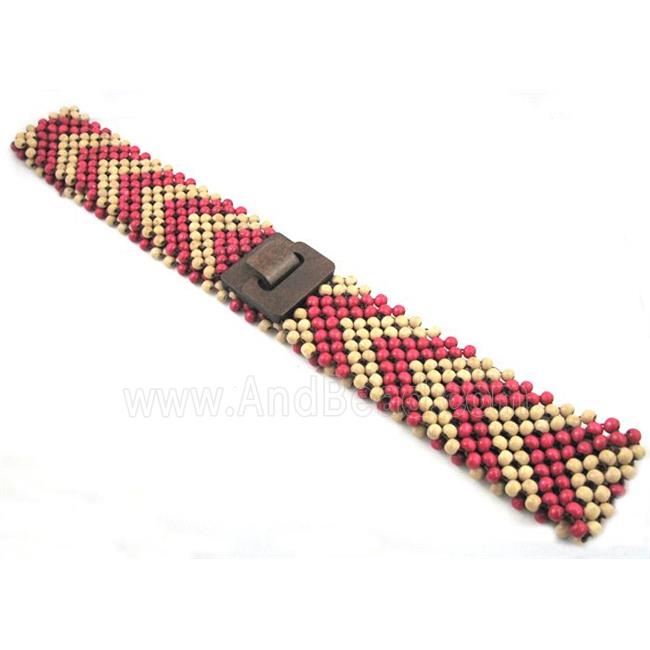 waistband with wood bead, stretchy, handmade, mixed