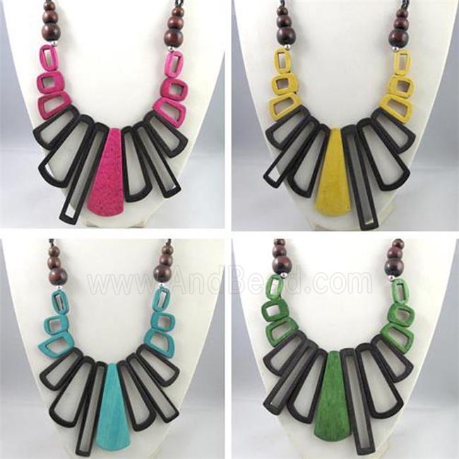 fashion necklace with wood bead, handmade, mixed