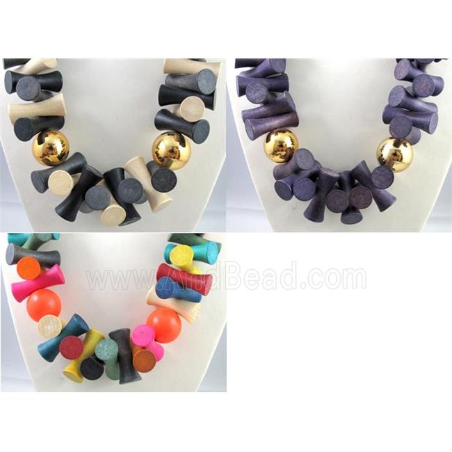 fashion necklace with wood bead, handmade, mixed