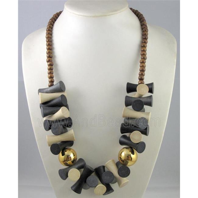 fashion necklace with wood bead, handmade, mixed