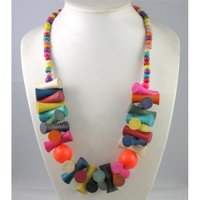 fashion necklace with wood bead, handmade, mixed