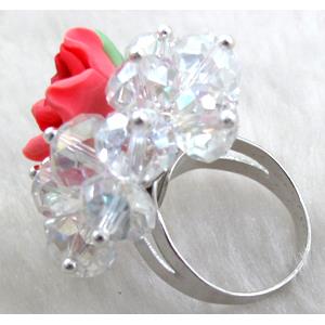 fimo clay ring with crystal glass, mixed color