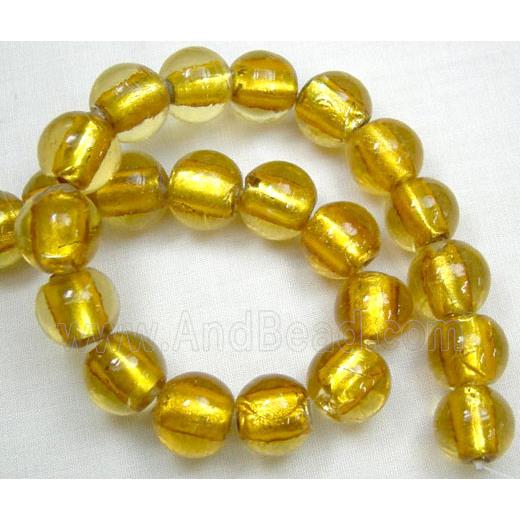 Silver Foil Glass Beads, round, golden