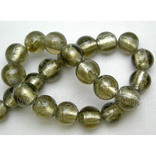 Lampwork Glass Beads with silver foil, round