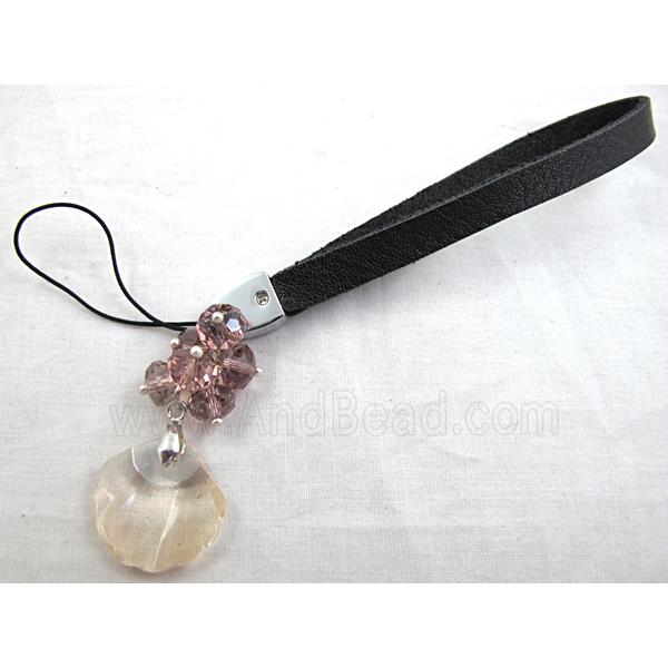 Mobile phone cord, String hanger PU leather, Crystal Fan Pendant