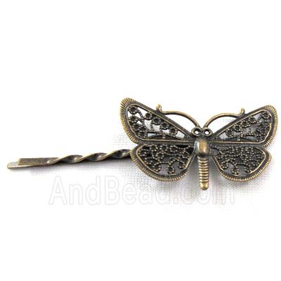 Head Band, barrette, butterfly, antique bronze