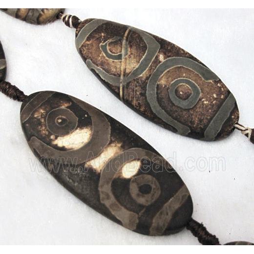 Tibet agate beads, flat oval, coffee