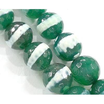 tibetan style green Agate Stone bead, faceted round, line