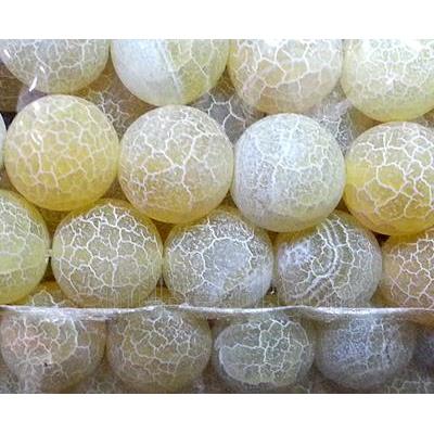 Frosted Crackle Agate Stone Beads, round, lt.yellow