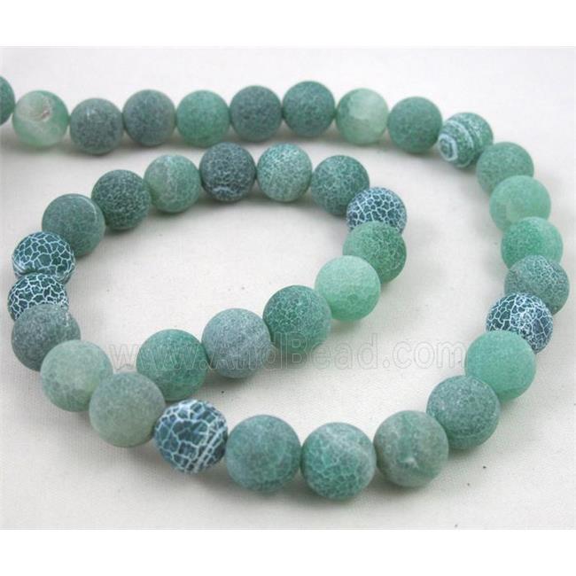 round Crackle Agate Stone beads, frosted, lt.green