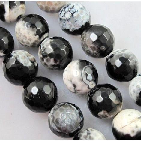 Fired Agate Stone beads, faceted round, black