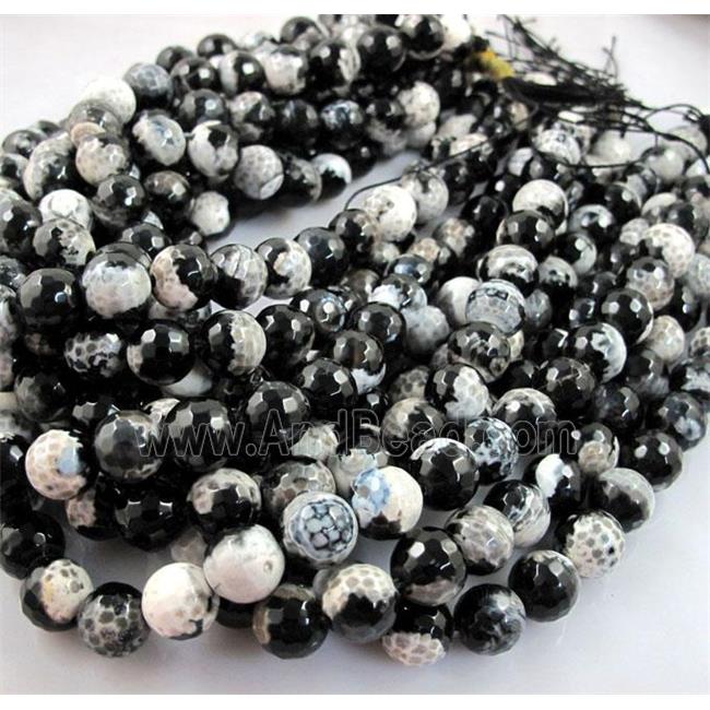 Fired Agate Stone beads, faceted round, black