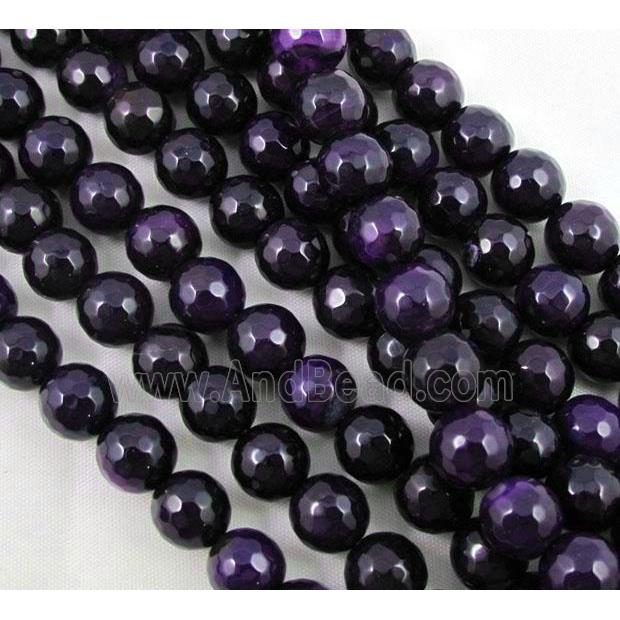 dark lavender Agate Stone beads, faceted round