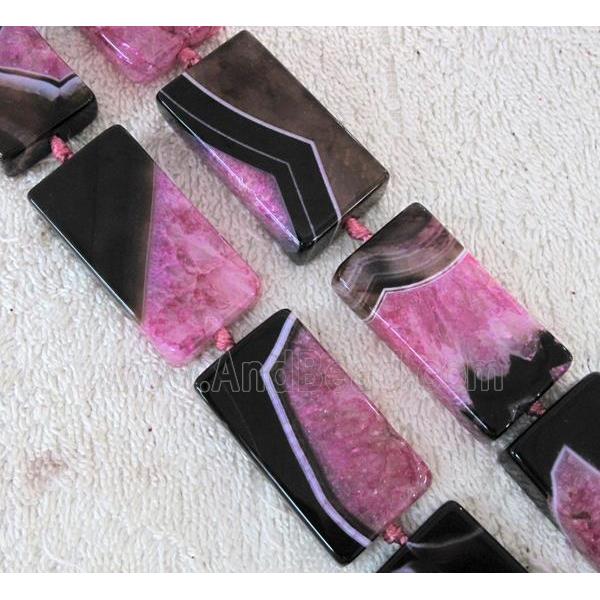 Agate Druzy beads, rectangle, hotpink