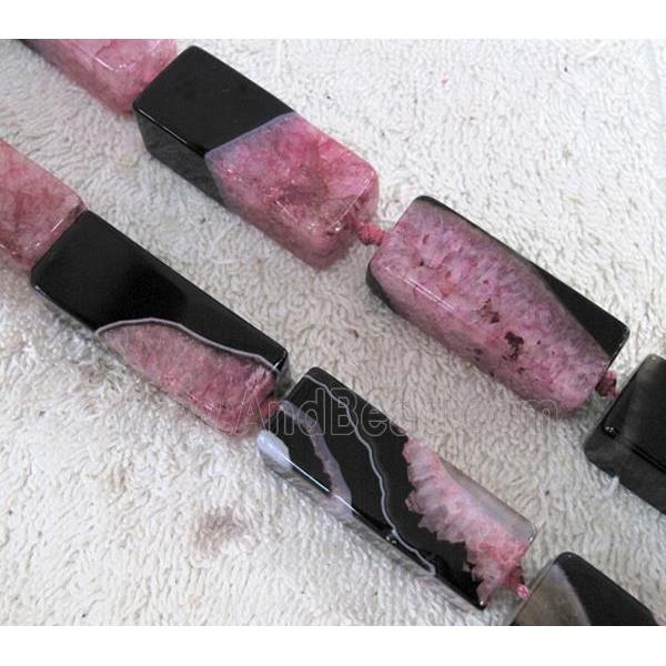 Agate Druzy beads, cuboid, pink