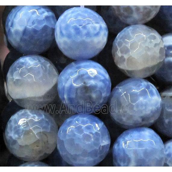 dragon veins agate beads, faceted round, blue