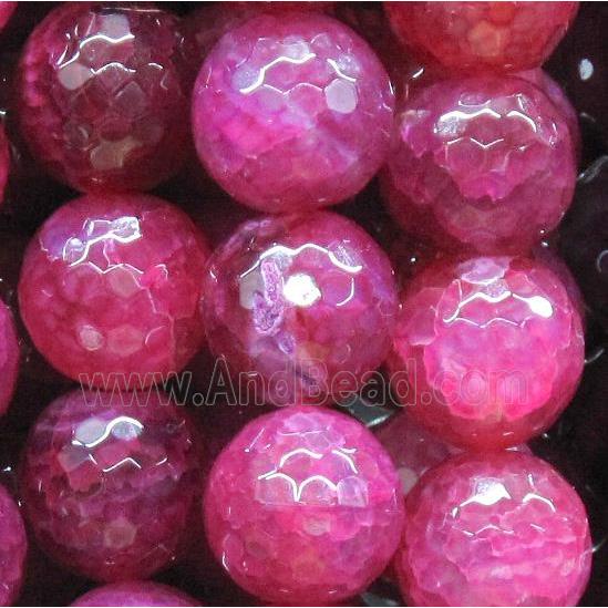 veins agate beads, faceted round, pink