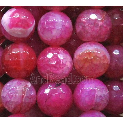 dragon veins agate beads, faceted round, hot-pink
