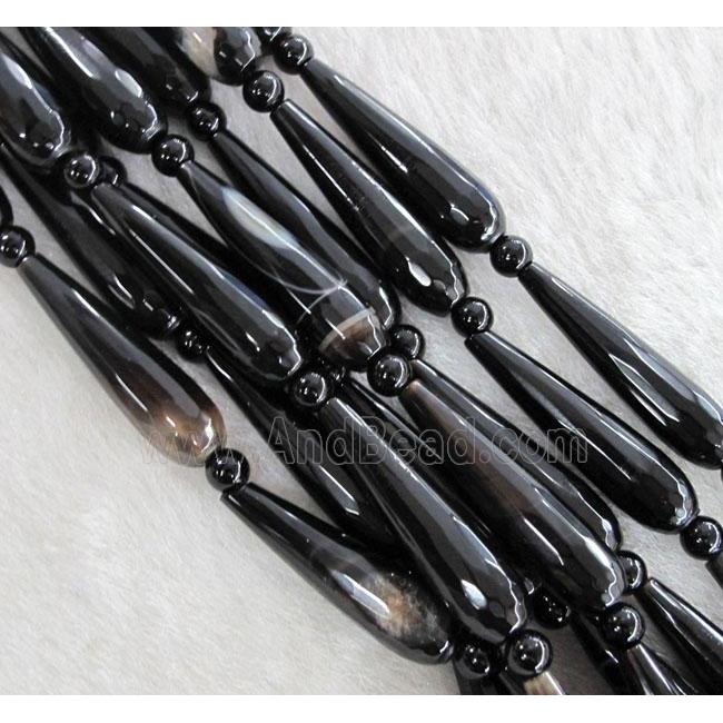 black agate bead, faceted 3D-teardrop