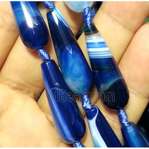 blue agate beads, faceted teardrop