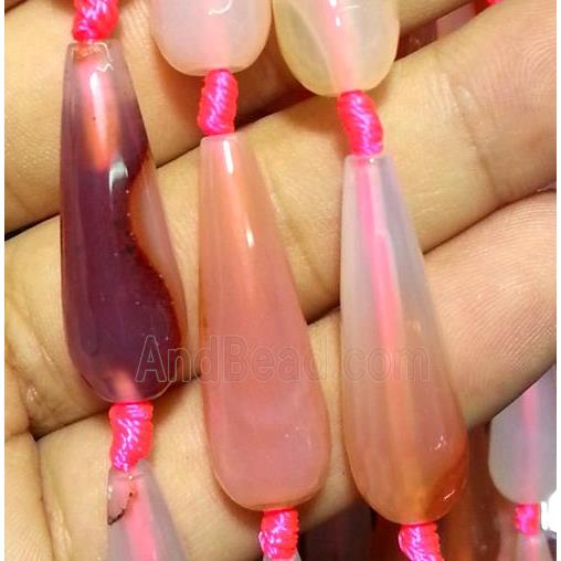 pink agate beads, faceted teardrop