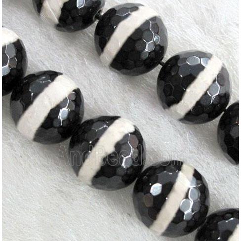 tibetan style agate beads, faceted round, black