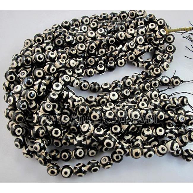 Tibet Agate stone beads, faceted round, evil eye