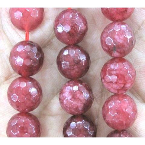 agate bead, faceted round, red