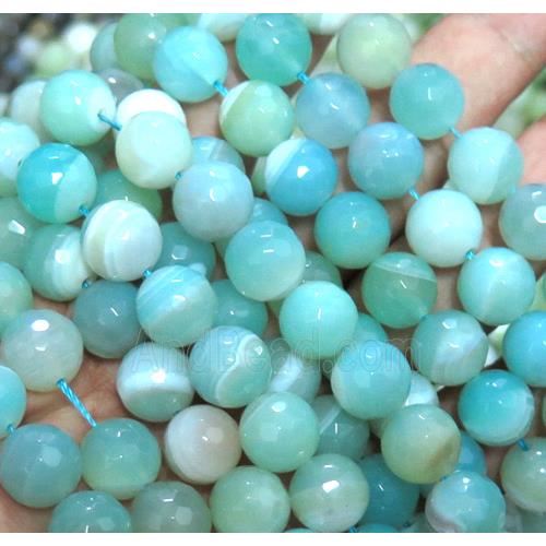 stripe agate beads, blue amazonited color, faceted round