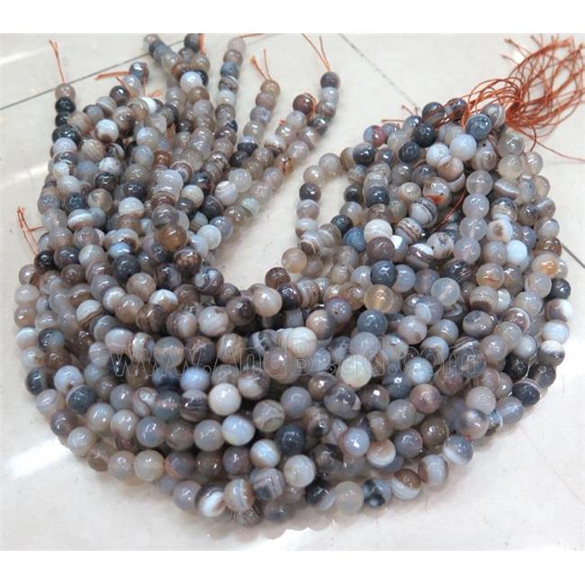 botswana agate beads, faceted round, grey dye