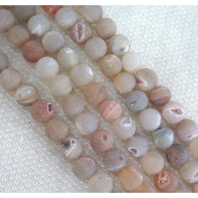 round matte Agate beads with Druzy, natural color
