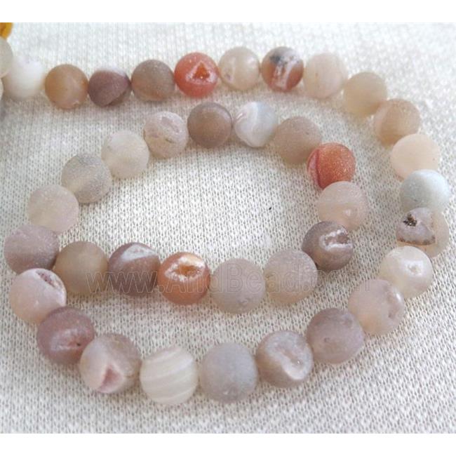 round matte Agate beads with Druzy, natural color