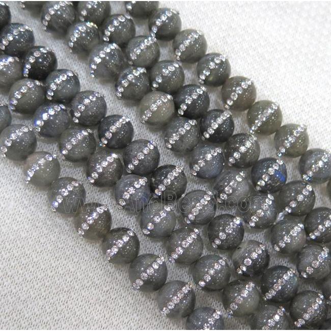 round labradorite beads with rhinestone