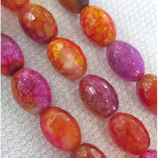 dragon veins agate bead, faceted barrel, red