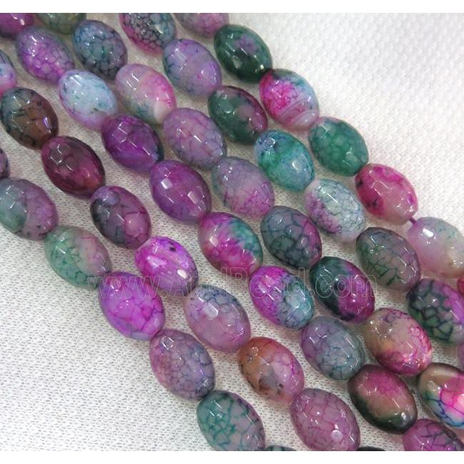dragon veins agate bead, faceted barrel, colorful