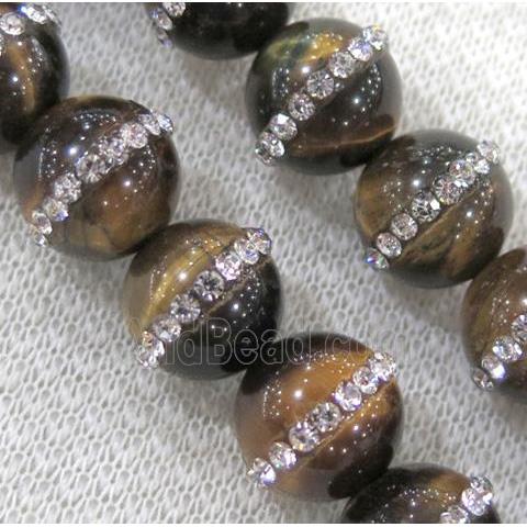 tiger eye beads with rhinestone, round