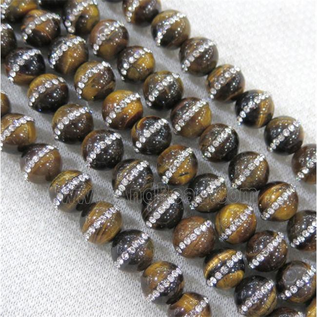 tiger eye beads with rhinestone, round