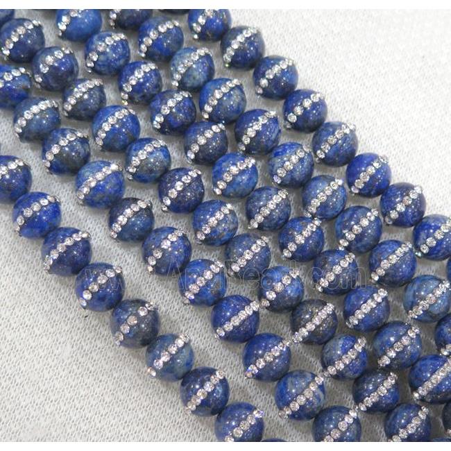 lapis lazuli beads paved rhinestone, round