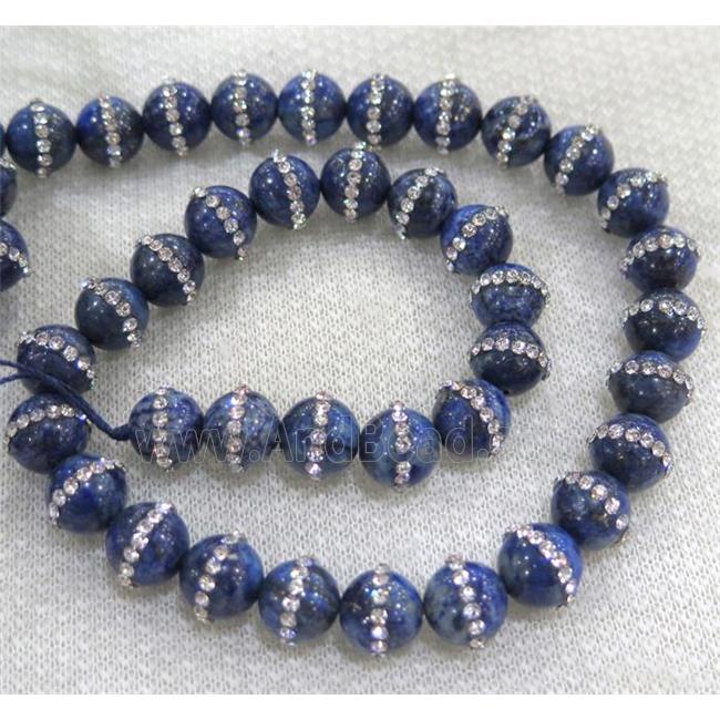 lapis lazuli beads paved rhinestone, round