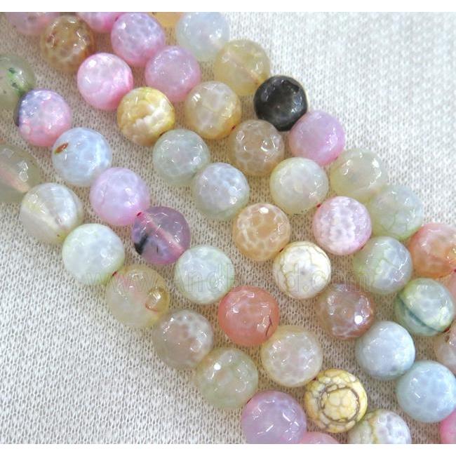 fired agate beads, faceted round, mixed color
