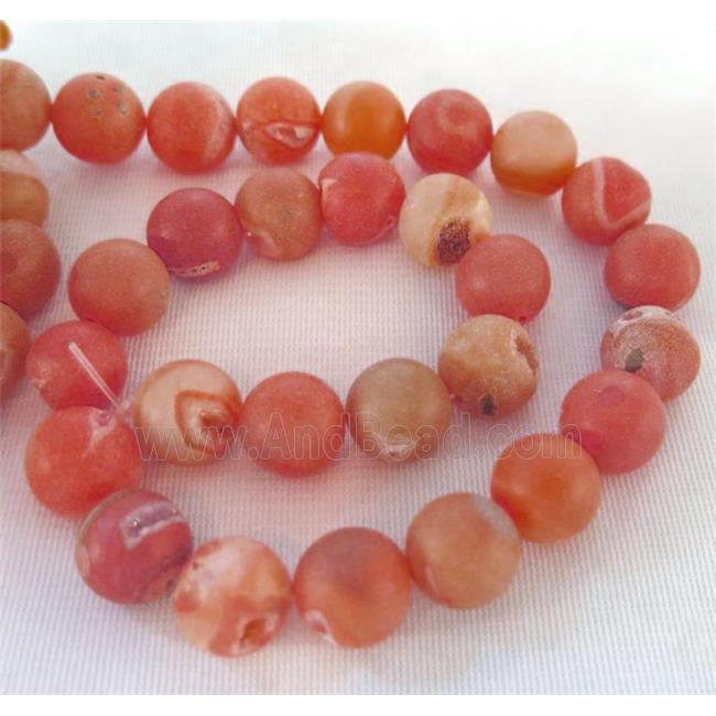 Frosted Agate Druzy Beads, round, red