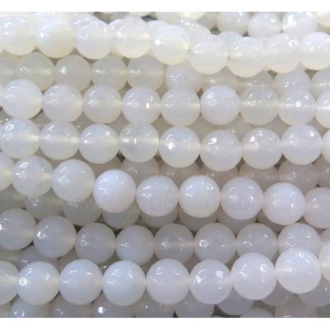 Natural White Agate Beads, faceted round
