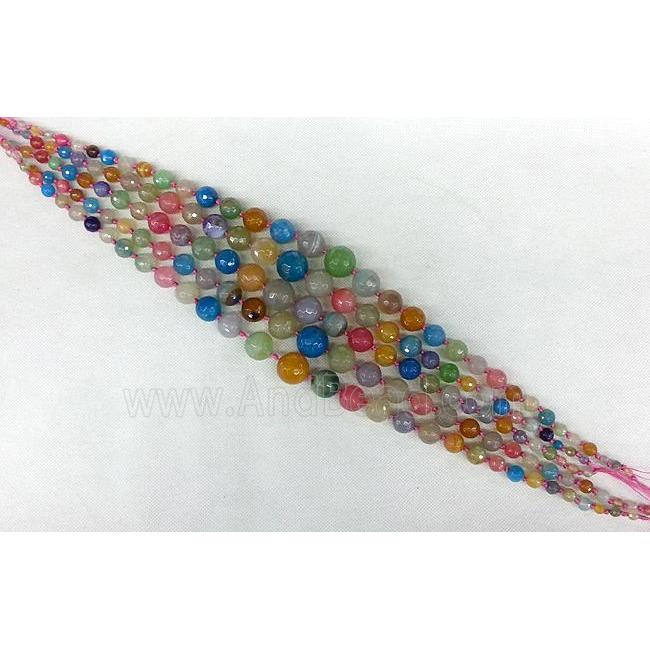 faceted round Agate beads Necklace Chain, mix color