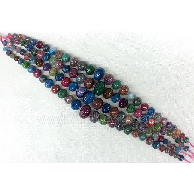 Agate graduated beads, rondelle, dye, multicolor