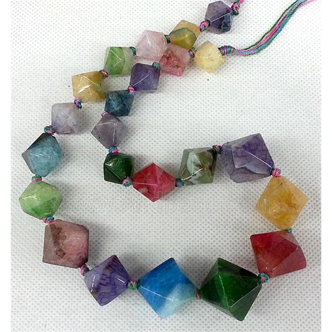 Agate beads chain necklace, bicone, mix color
