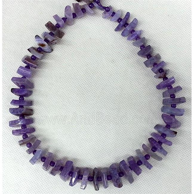 purple Agate stone beads chain necklace, square