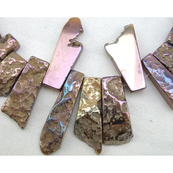 rock agate bead for necklace, freeform, electroplated